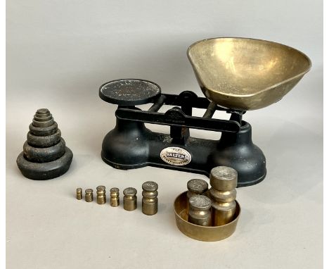 A Salter 'The Staffordshire' kitchen scales with weights - the cast metal and brass scales with two sets of imperial cast iro