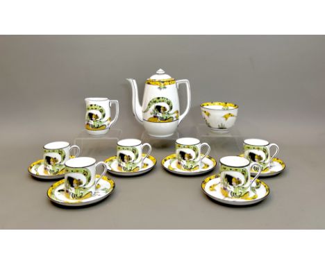 A scarce 1920s Melba Ware Dolly Varden pattern coffee service - green and black printed factory marks, comprising a coffee po