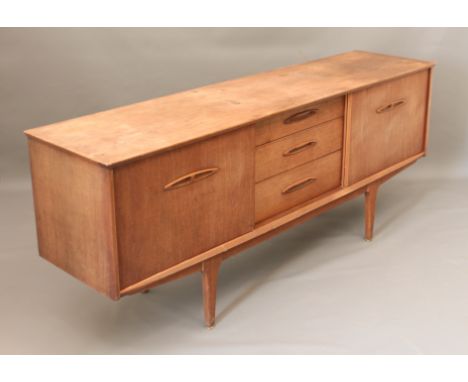 A 1960s-70s Jentique teak sideboard for restoration - (LWH 183 x 44.5 x 74cm) rear left leg at fault.