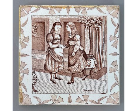 A part-set of nine large Victorian Wedgwood sepia transfer printed calendar tiles - each with raised lettering verso, 'Josiah