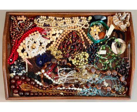 A collection of vintage costume jewellery - mainly necklaces, also including a small number of bracelets and other pieces, 19