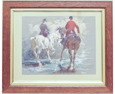 Mary Barwick (British, late 19th / early 20th century) Study of a huntsman and huntswoman side saddle watercolour on tinted l