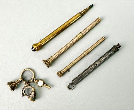 Three late 19th / early 20th century silver and rolled gold propelling pencils - the double-sided silver pencil with a propel