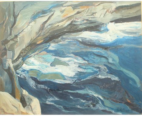 Rita Smith (British, 21 Artists Group, 20th / 21st century) 'Sea caves, Aran Islands' oil on board, signed lower right, furth