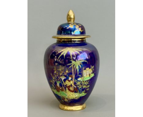 A Carlton Ware lustre 'Persian' pattern vase and cover - pattern no. 2884, maker's paper label to base, ovoid form with domed