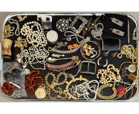 A good collection of vintage silver and costume jewellery, mostly mid-century to 1980s - including a pair of 1970s-80s bronze