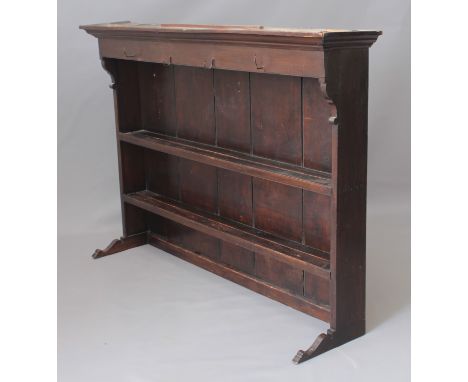 An 18th century oak and stained pine dresser top - with two shelves. (LWH 142 x 25 x 99cm)