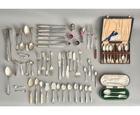 A collection of silver plated flatware - mostly early 20th century, including two cased sets.