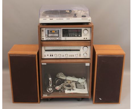 A 1980s Technics hifi stereo system - comprising an SL-D3 Direct Drive Automatic turntable; an M260 tape deck; an SA-303L Ste