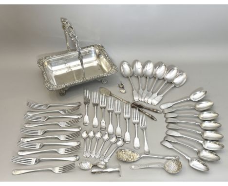 A small group of silver and silver plated items - including a George VI silver baby's pusher and spoon, Birmingham 1937; weig