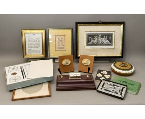 A small collection of miscellanea - including an Asprey oxblood leather desk stand with perpetual calender and two pen holder