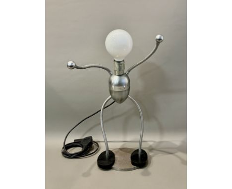A vintage novelty Christopher Wray 'Robot' desk lamp - 1980s, in steel, stainless steel and ebonised wood, with adjustable ar