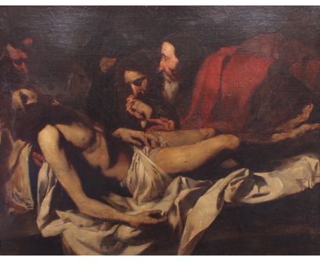 English School, Follower of Michelangelo Merisi da Caravaggio (Italian, 1573-1609) Lamentation over the body of Christ Oil on