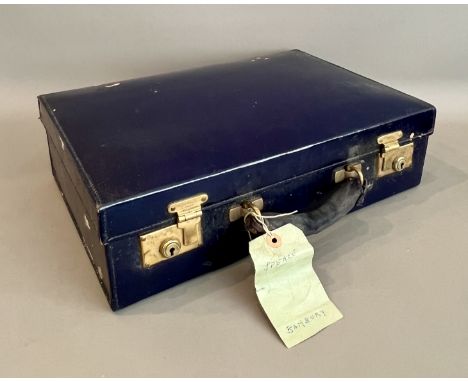 A 1920s Mappin &amp; Webb dark blue morocco leather vanity case - with gilt brass hardware and gilt tooled maker's stamp, wit