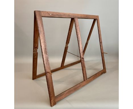 An early 20th century mahogany folding A-frame picture or print display stand - top hinged, one side with adjustable peg hole