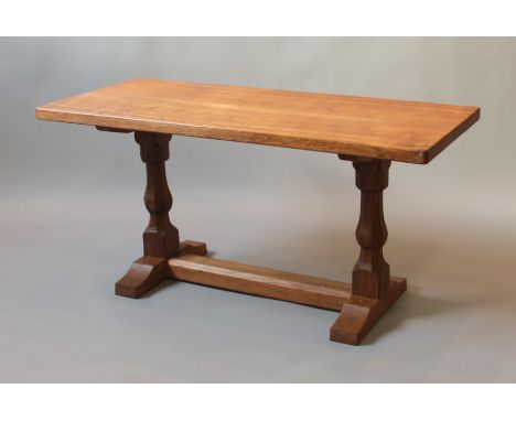 Mouseman and the Yorkshire Critters: an oak coffee table by Albert Jeffray 'Eagleman' - of Sessay, York, of miniature refecto