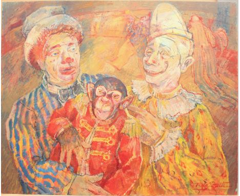 Rita Smith (British, 21 Artists Group, 20th / 21st century) Circus characters oil on board, signed lower right, unframed 27 x