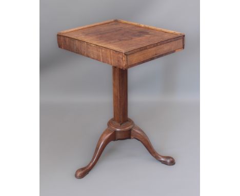 A 19th century mahogany tripod occasional table - the rectangular box top supported by a square-section stem and cabriole leg