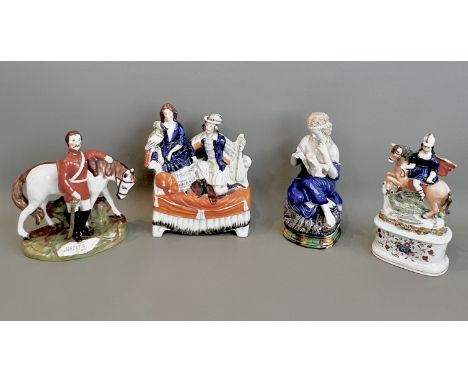 Three 19th century Staffordshire figures, all three a/f - one of Sir Charles Napier, modelled standing beside his horse, 23cm