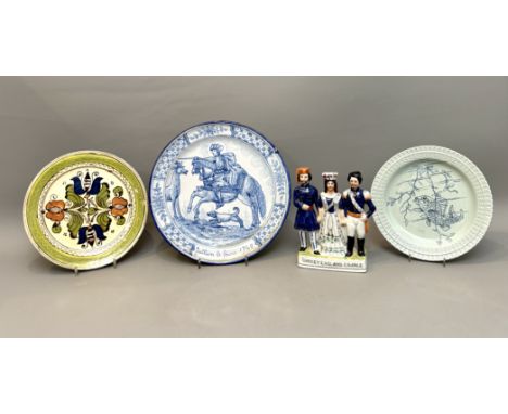 Three 19th / early 20th century plates - comprising a French faience charger by Nevers, possibly Antoine Montagnon, probably 
