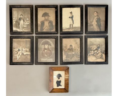 A set of eight small 19th century prints of Napoleon Bonaparte - 6 x 4&frac12;in (15.2 x 11.4cm), within ebonised frames; tog