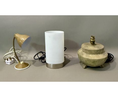 Three table lamps - comprising a vintage 1970s Italian desk lamp, in a brass and painted coffee finish, approx. 23cm high; a 