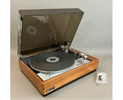 A vintage Goldring Lenco GL78 hifi turntable - with original tonearm, Shure M75EJ cartridge, original teak plinth and smoked 