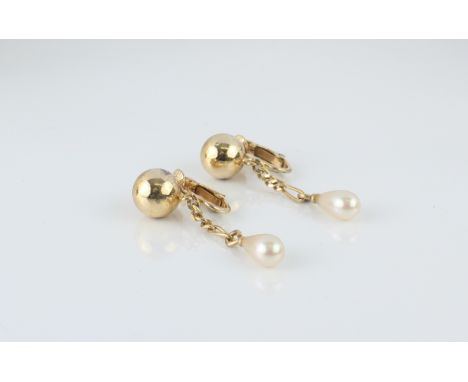 A pair of vintage Christian Dior gold plated and faux-pearl clip earrings - signed to clips, with teardrop faux-pearl drops, 