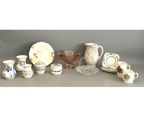A small collection of vintage mid-century china and glass - including four pieces of Honiton Pottery to include a pair of 'Be