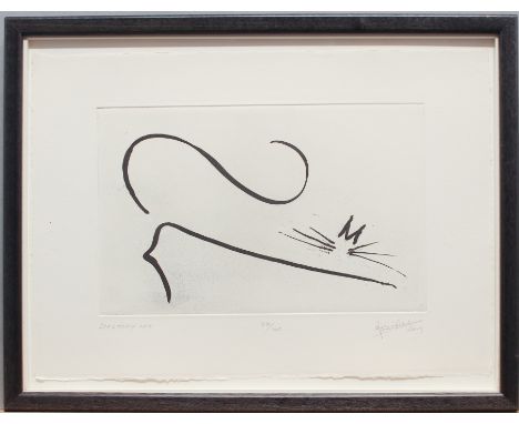 Ian Ritchie CBE RA (British, b.1947) 'Stretchy Cat' monochrome etching, signed, dated 2019, inscribed and numbered 77/100 to 