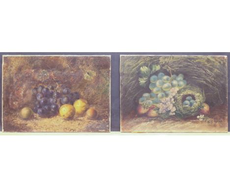 Evelyn Chester (British, 1875-1929) Still life of a bird's nest, fruit and flowers; Still life of vine fruits, apples and plu