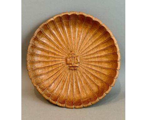 Mouseman and the Yorkshire Critters: a honey oak bowl by Thomas 'Gnomeman' Whittaker (1910-1991) - the fluted, chrysanthemum 