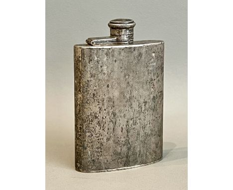 A George VI silver spirit flask - William Suckling Ltd, London 1947, of typical form with engine turned decoration and turn-o
