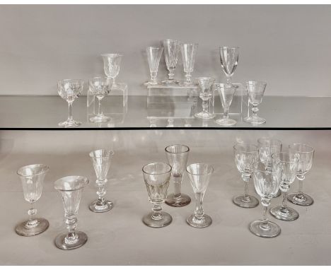 A collection of 21 x 18th and 19th century drinking glasses - including a small 18th century wine glass with a bucket bowl et