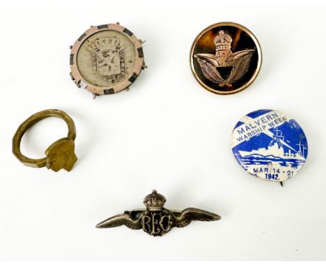Three pieces of military interest jewellery - comprising a silver Royal Flying Corps sweetheart brooch, Birmingham 1916 (lack