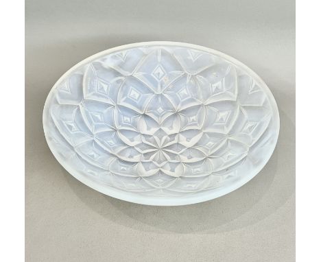 A French Art Deco opaline glass bowl by Andre Hunebelle (1896-1985) - the moulded glass bowl with geometric floral style deco