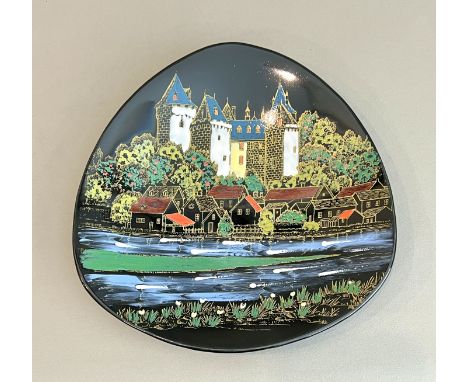 A vintage Chateau de Longwy dish - mid-20th century, printed factory marks, shape no. 3522, of rounded, triangular form, pain