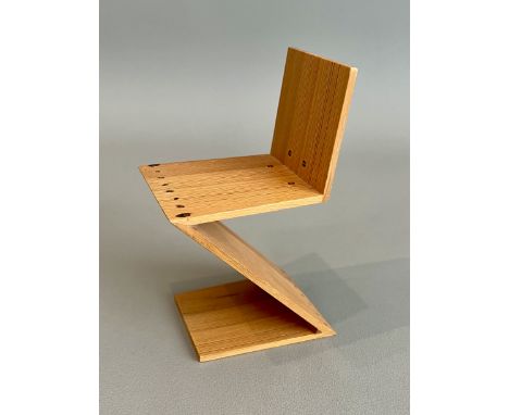 A&nbsp;Vitra Design Museum miniature furniture model, 1/6 scale - depicting the&nbsp;Zig Zag Stoel by Gerrit Rietveld 1934, 1