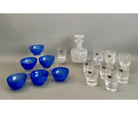 Nine Whitefriars lead crystal whisky tumblers - comprising three of plain ovoid form, in their original card box; a set of fi