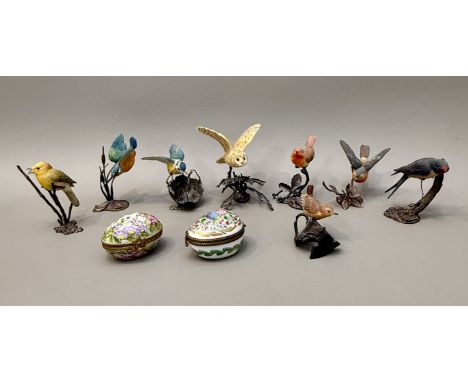 Seven boxed Border Fine Arts figures of British wild birds - together with an unboxed BFA figure of a kingfisher; and two min