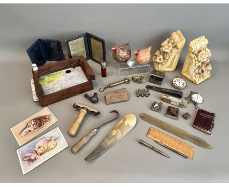 A group of vintage collectables - including a late-Victorian cranberry glass and silver scent bottle, 8.2cm high (lacks stopp