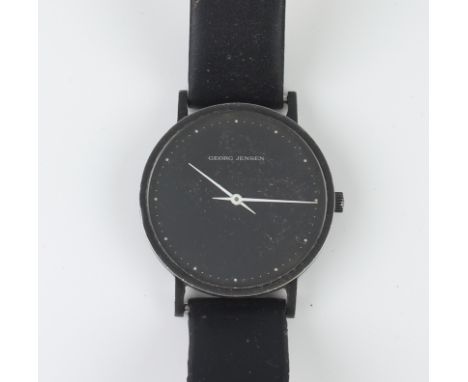 Henning Koppel for George Jensen: a gents quartz wrist watch - ref. 321, matt gunmetal grey finished stainless steel 34mm cas
