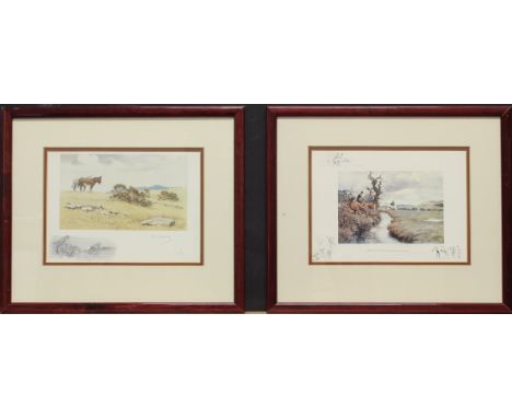 Three colour reproduction Snaffles prints, 14.7 x 20.4cm, framed and glazed; and a lithograph titled 'Snowdon from Capel Curi
