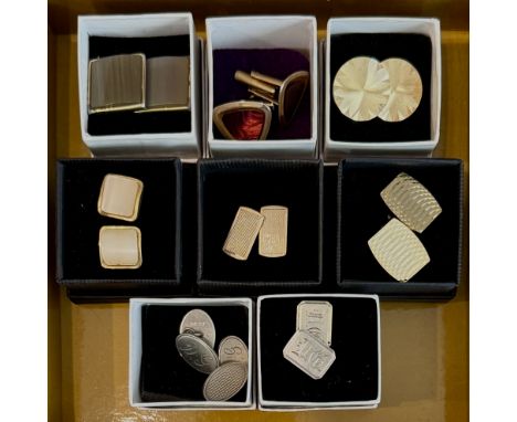 Eight pairs of vintage silver and gilt metal cufflinks - comprising a pair of engine turned silver gilt cufflinks; two pairs 