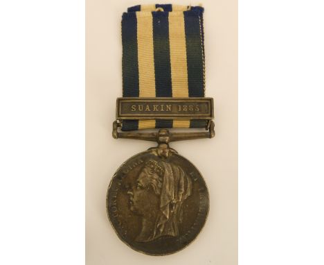 A Coldstream Guards 1882 Egypt Medal with Suakin 1885 clasp to 3073 PTE. J. STAFFORD - 1 / COLDM GDS. (The last four letters 