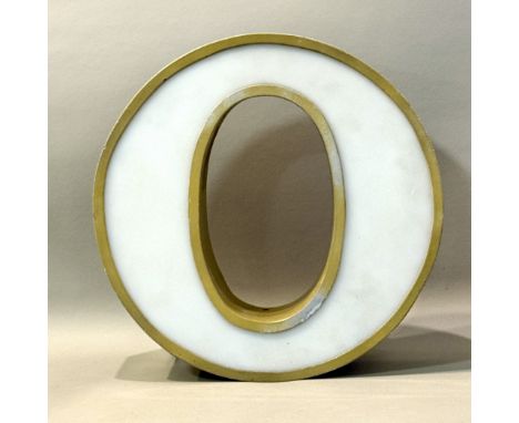 A vintage 1950s-60s light up initial 'O' from a shop sign - in the original gold paint with opaque white plastic insert, 31.2