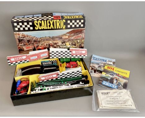 A 1950s-60s Scalextric Set 50S -&nbsp;with two competition cars, a C/75 Mercedes 190SL in white/blue (surface dirty with whit