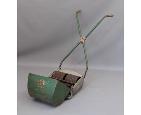 A Ransomes (Ipswich) 12-inch 'Ajax Mk.4' lawnmower - 1950s, with crossover handles and ribbed anti-skid back-roller.