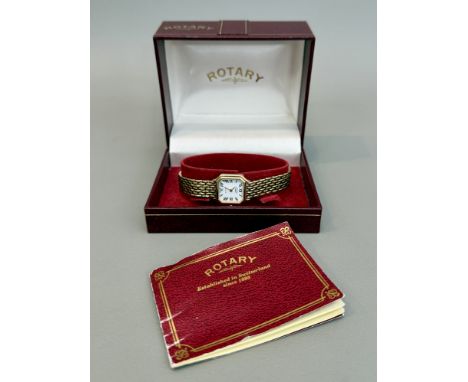 A Rotary 9ct gold ladies quartz wrist watch - c.1993, the white dial with Roman numerals and gilt hands, in an octagonal 19.5