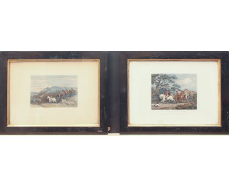 Four 19th century hunting and fishing subject hand coloured prints - after Cunliffe, Davis, Alken and Hofland, in ebonised fr